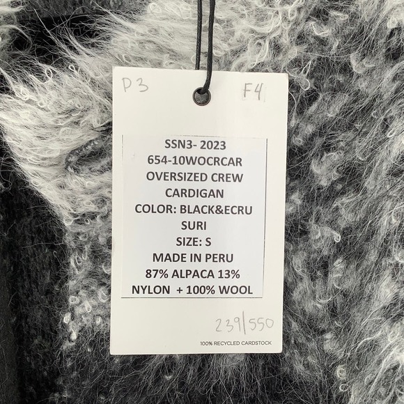 NEW! RE/DONE Size Small Oversized Crew Cardigan Black Ecru $550 msrp I10-1 - Picture 8 of 9
